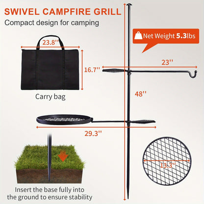 Portable Camping Grill Set – Heavy Duty Skillet Combo with Adjustable Grill Grate, Grill Pan & Carrying Bag – Steel & Iron Construction, 3 Size Options, Black Outdoor Cooking Kit