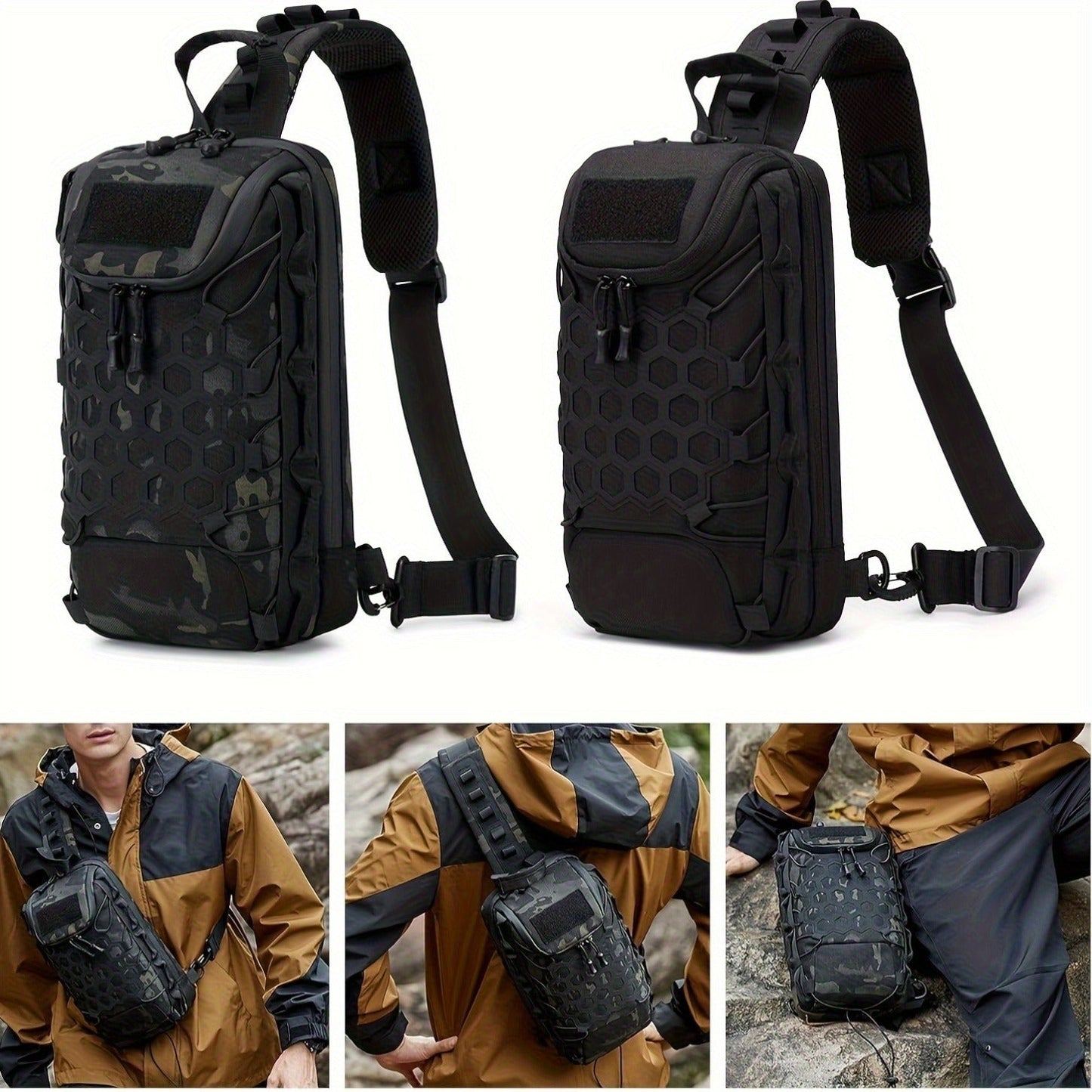 MOLLE Shoulder Bag – Large Capacity Tactical Chest Pack, Waterproof Nylon EDC Crossbody Bag for Hiking, Cycling, Fishing & Camping, Multi-Compartment, Adjustable Strap