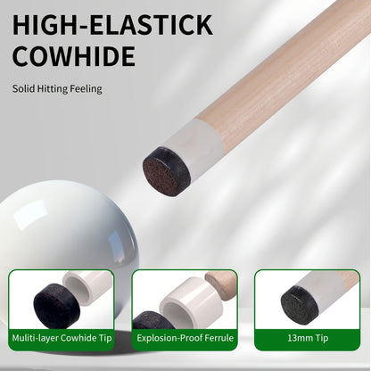 Canadian Maple Pool Cue 58 Inch – 13mm Multi-Layer Tip, Ergonomic Grip, 19oz & 20oz, 6 Color Options – Billiard Cue Stick for American Pool & Spin Pool, Great Christmas Gift