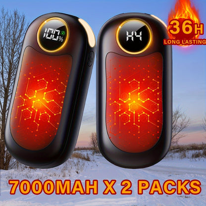 Rechargeable Hand Warmers 2 Pack – Dual-Sided Electric Pocket Heater with Power Bank & LED Light, 36Hrs Warmth, 4 Heat Levels, Portable Reusable Handwarmer Gift for Men & Women, Deep Black / Orange