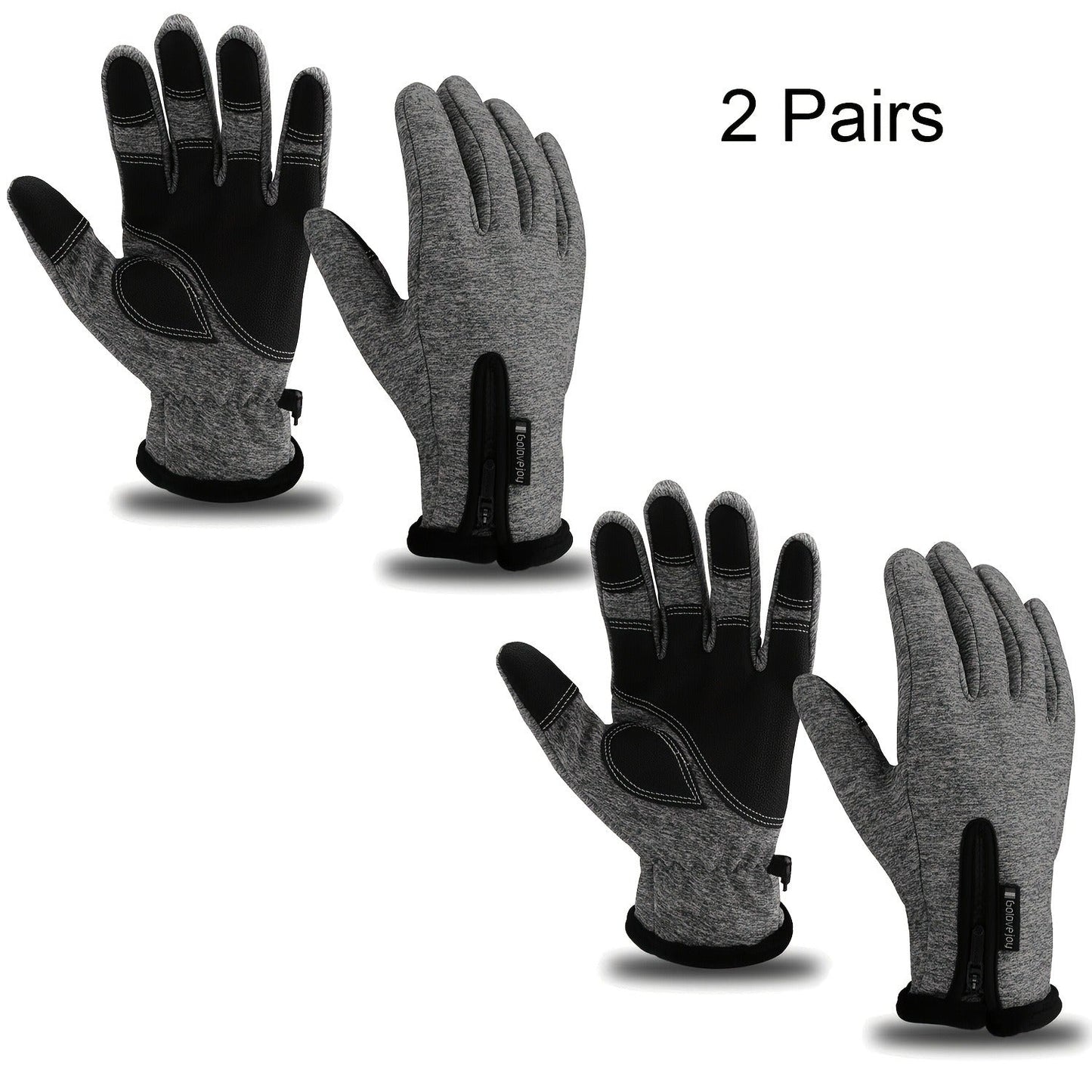 Windproof Knit Gloves for Outdoor Riding & Skiing – 2 Pairs Full-Finger Slip-Resistant Winter Gloves | 100% Polyamide Warm Gloves for Men & Women | S M L XL XXL | Black Gray