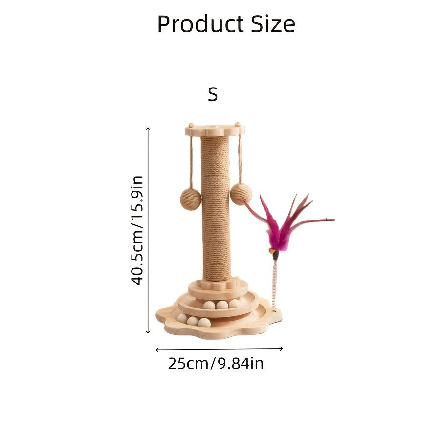 Cat Scratching Post Sisal Vertical Scratcher – Solid Wood Base, Wear-Resistant Rope, Multiple Styles: Standard, Mushroom & Dolphin Shapes, Sizes S/M/L, Cat Climbing Frame with Teaser Wand
