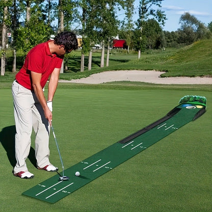 Golf Putting Mat with Automatic Ball Return – 3/5/7 ft Indoor Outdoor Putting Green | Professional Practice Turf with Ball Collector & Putting Track | Golf Training Aid for Skill Improvement