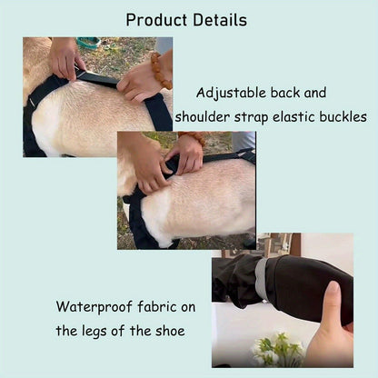 Dog Boots Anti-Slip Suspender Booties with Adjustable Straps & Buckles – Winter Warm Durable Polyester Snow & Ice Paw Protector for Medium Large XL Dogs, Secure Outdoor Walking Boots