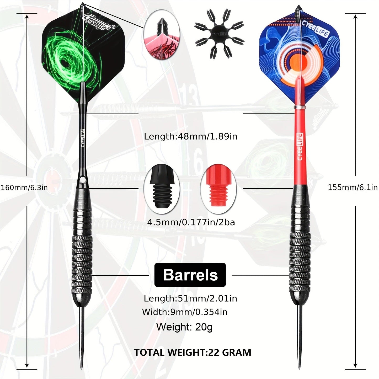 Professional Steel Tip Darts Set with Carrying Case - Aluminum & PVC Shafts, Extra Replacement Flights & Plastic Protectors, Complete Dart Accessory Kit for Dartboard Practice