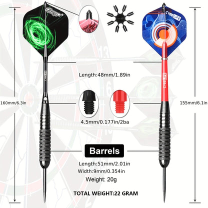 Professional Steel Tip Darts Set with Carrying Case - Aluminum & PVC Shafts, Extra Replacement Flights & Plastic Protectors, Complete Dart Accessory Kit for Dartboard Practice