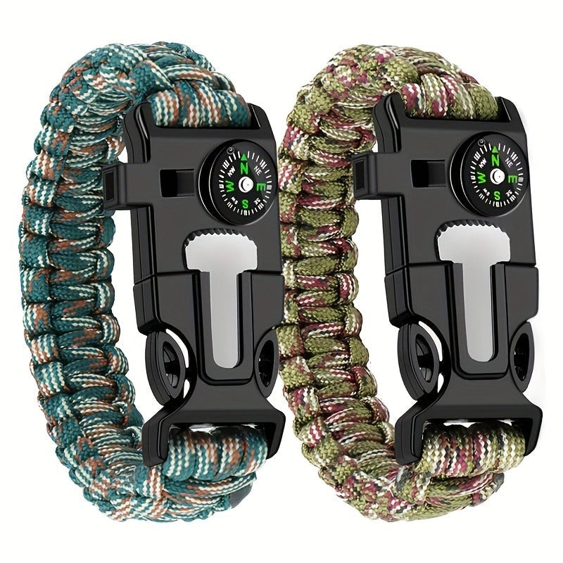 Paracord Survival Bracelet 2-Pack – 5-in-1 Tactical Emergency Bracelet with Fire Starter, Compass, Loud Whistle & Scraper, Outdoor Gear for Hiking, Camping, Fishing, Hunting & Survival Kit