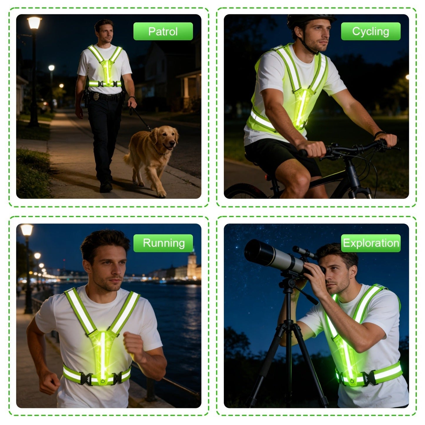 LED Reflective Running Vest – 360° USB Rechargeable Set