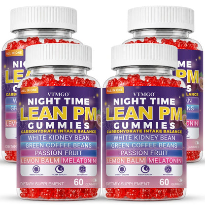 Sleep Gummies with Melatonin, Lemon Balm & Passionflower — Night Time Lean PM Formula | White Kidney Bean, Green Coffee | Relaxation, Restful Sleep & Nighttime Wellness | 60 Gummies