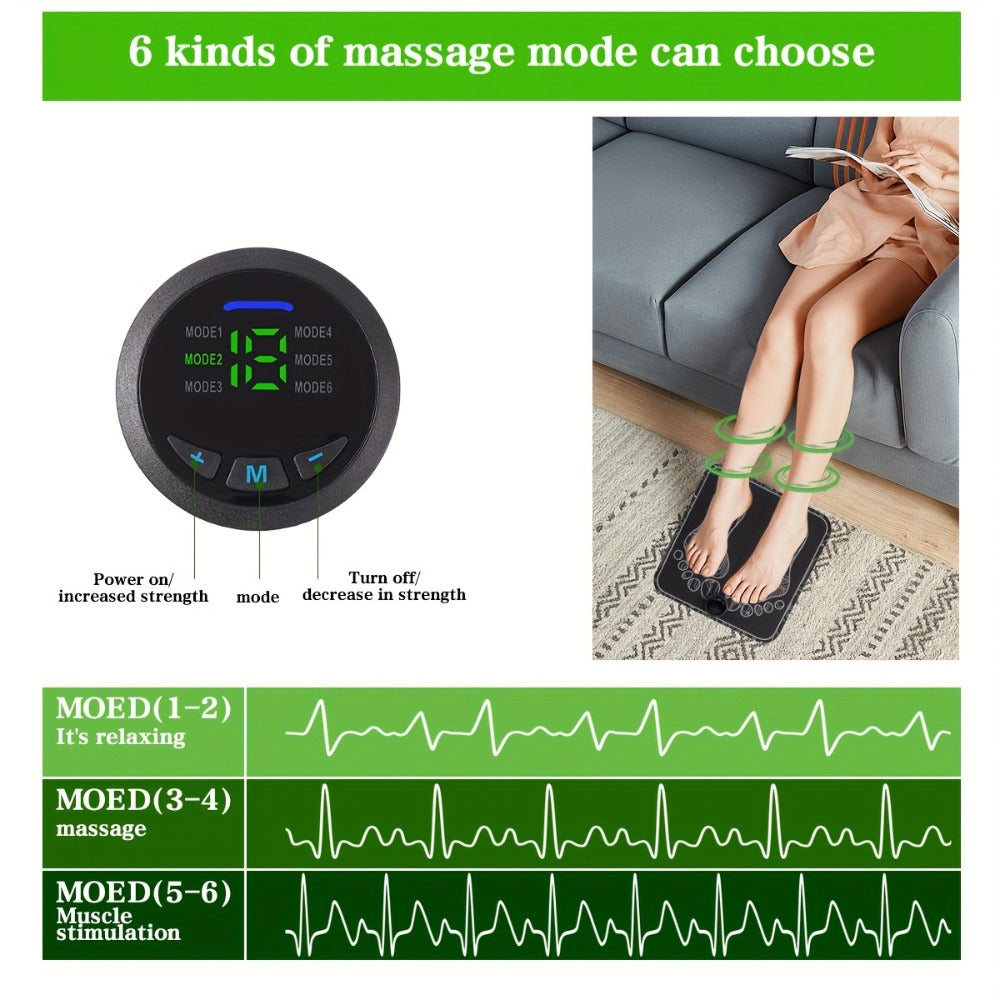 EMS Foot Massager Pad with TENS Therapy – Portable Electric Foot Massage Machine, Reusable Pad, Multiple Mode Adjustment, Pain Relief for Plantar Fasciitis & Tired Feet