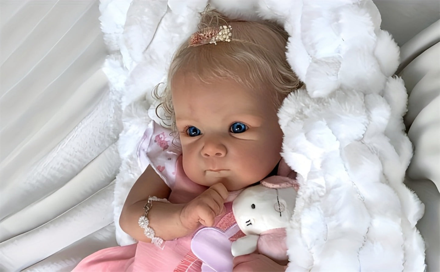 Realistic Reborn Baby Doll 22 Inch Full Vinyl Body Hand-Rooted Hair Open Eyes Lifelike Newborn Girl with Visible Veins Capillaries Detailed Nails – Collectible Photography Prop Baby Shower Gift for Collectors