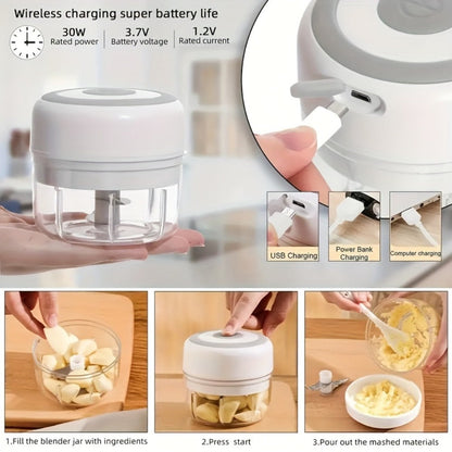 Mini Food Processor USB Rechargeable Electric Chopper 9.47oz – Portable Wireless Meat Grinder & Blender for Garlic, Vegetables, Fruit, Ginger & Chili, Compact Kitchen Tool for Home Office Travel