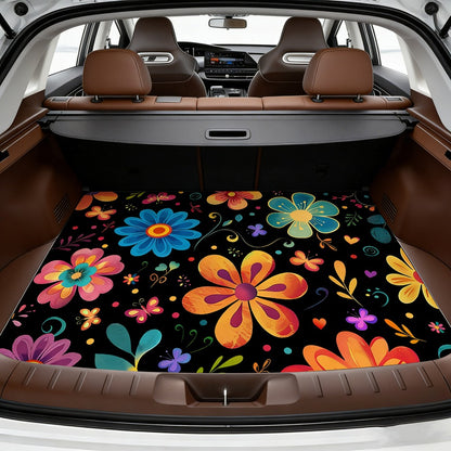 Car Cargo Mat Anti-Slip with Floral Pattern – Universal Trunk Liner Pad for Pets & Dogs, High Temperature Resistant, Waterproof Car Interior Accessory for SUV, Camping & Outdoor Use