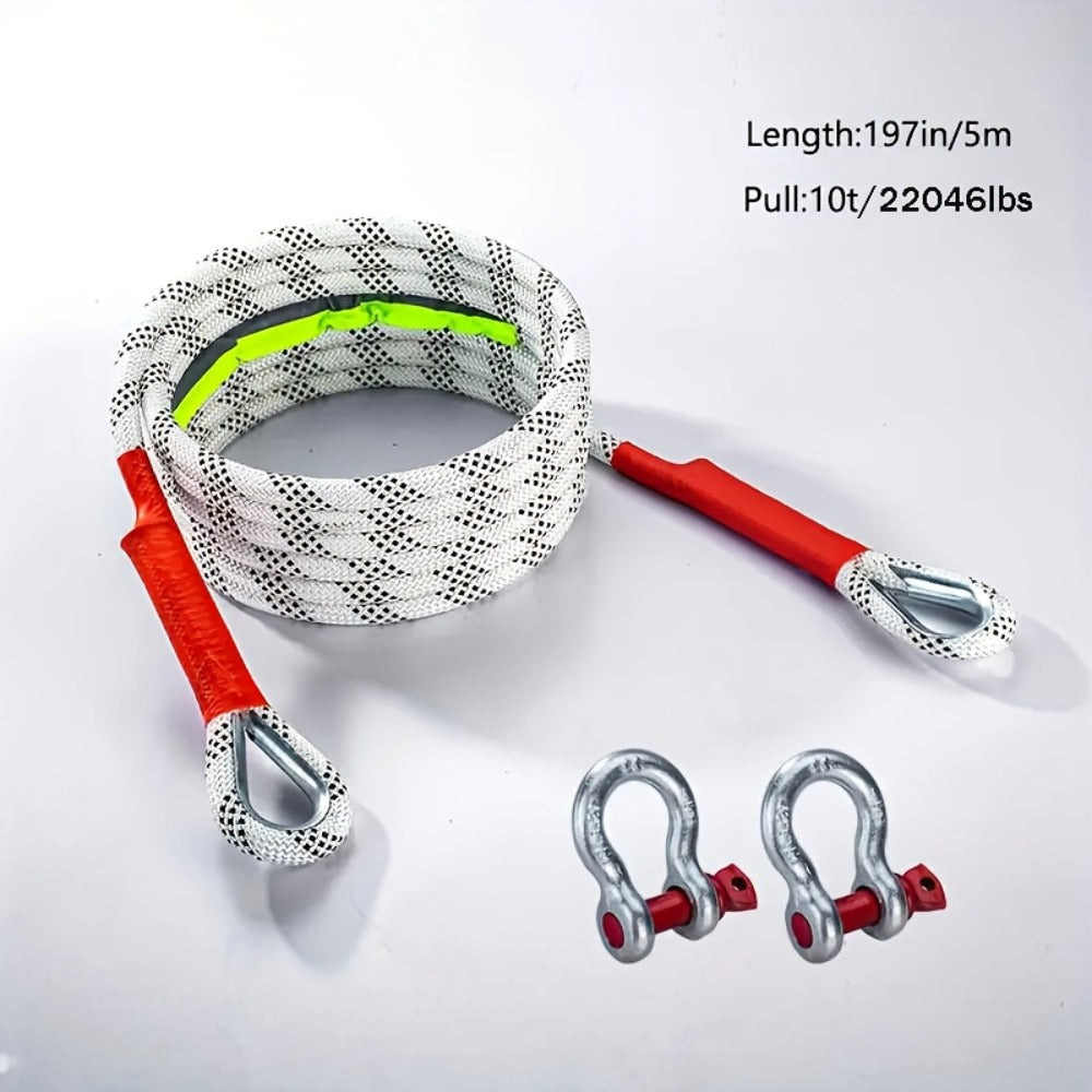 Heavy Duty Tow Rope & Hook Set 16FT - Off-Road Recovery Tow Strap with 2 Steel U-Hooks for SUV, Truck & 4x4 Vehicle Rescue