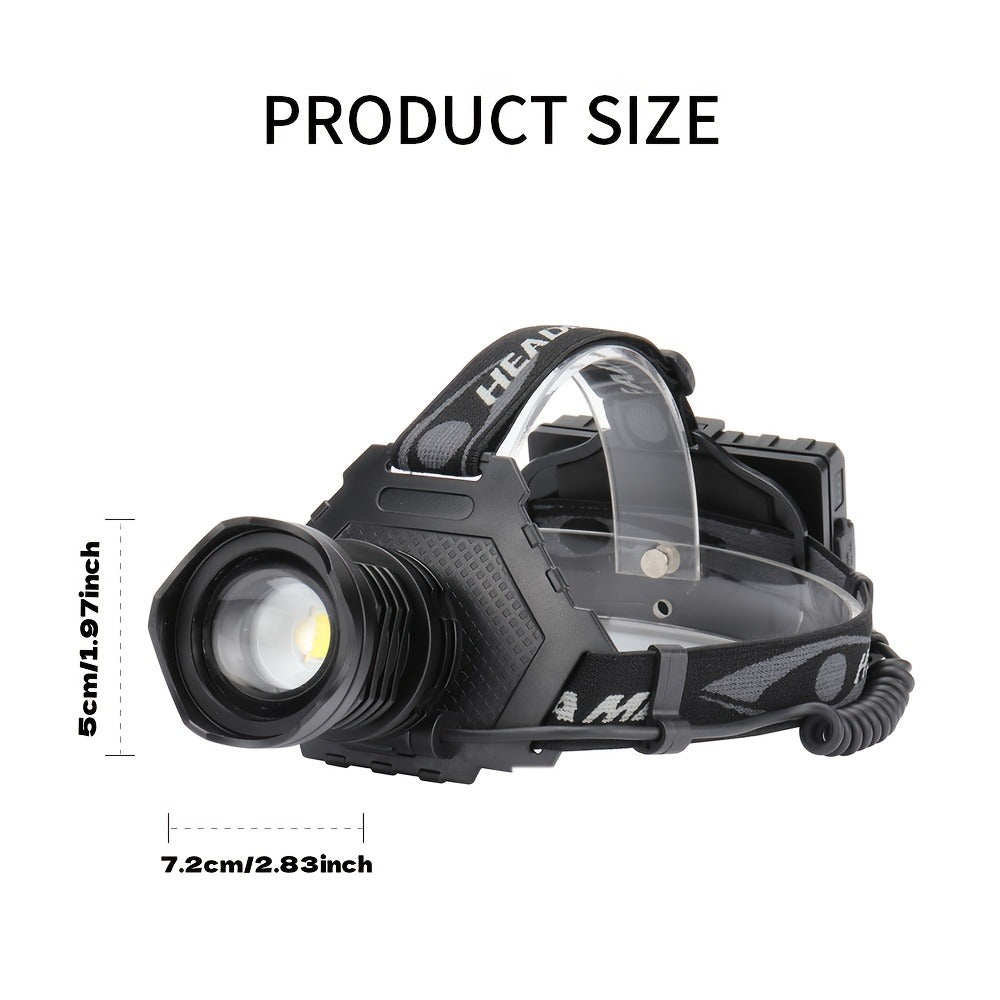 LED Headlamp 1700LM XHP-70 Aluminum Alloy with 6000mAh Rechargeable Battery – 3 Modes Adjustable Spotlight Floodlight Head Lamp for Camping Hiking Hunting Fishing Outdoor Adventure