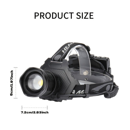 LED Headlamp 1700LM XHP-70 Aluminum Alloy with 6000mAh Rechargeable Battery – 3 Modes Adjustable Spotlight Floodlight Head Lamp for Camping Hiking Hunting Fishing Outdoor Adventure