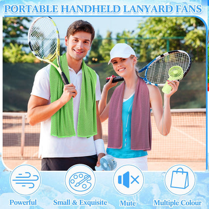 Portable Cooling Towel & Handheld Fan Set 24-Pack – Mini Ice Towels with Fans for Sports, Gym, Yoga, Travel & Camping, Multicolor Reusable Chilling Cloth & Fan Combo, Summer Heat Relief Kit