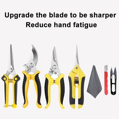 Gardening Pruning Tool Set 8 Piece Stainless Steel | Pruning Shears Scissors Pliers Ergonomic Handle with Wiping Cloth | Lawn Tree Garden Care Kit Orange Yellow Green