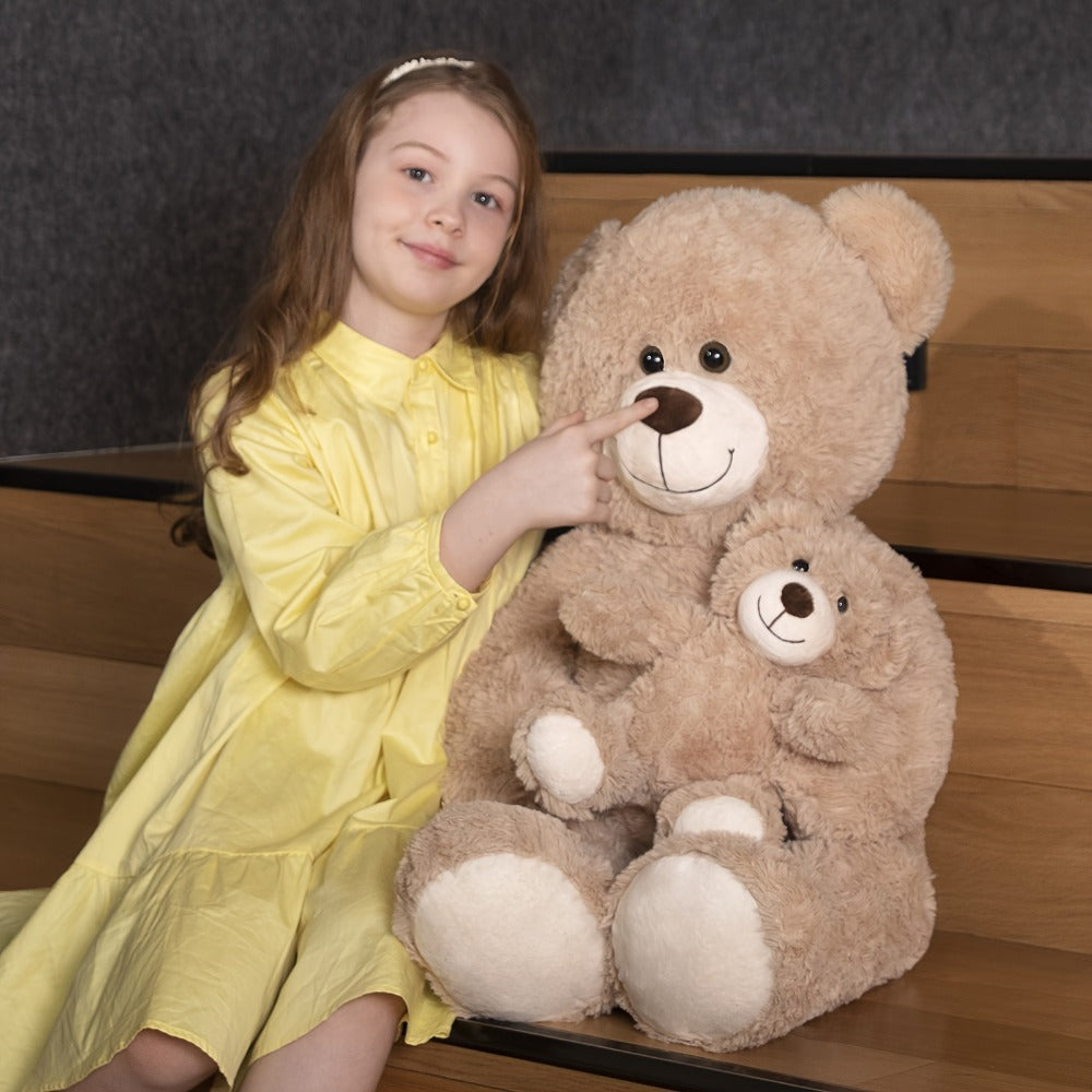 Mommy and Baby Teddy Bear Set – Giant Light Brown Plush Stuffed Animal Duo Heartwarming Gift for Kids Girlfriend Mom, Mother's Day Valentine's Day Christmas Baby Shower Birthday