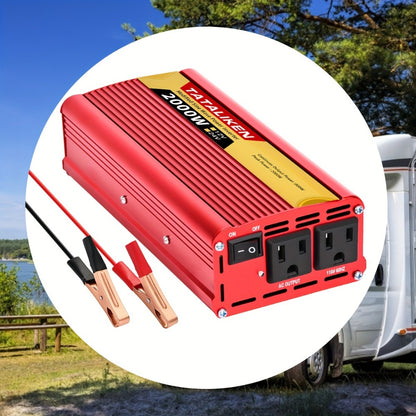 2000W Power Inverter DC 12V to AC 110V - US Socket Car Converter with Cooling Fan & Overload Protection | Road Trips, Camping & Emergency Use