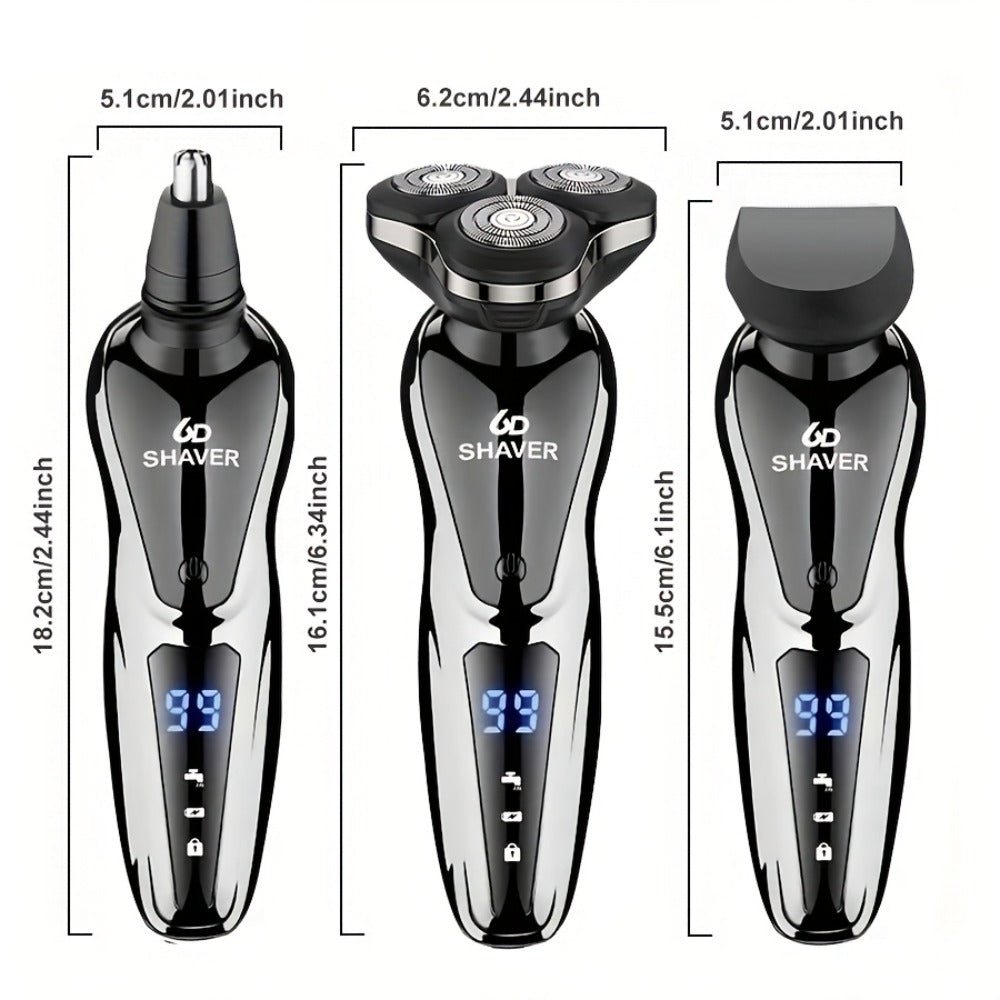 Electric Shaver for Men 3D Floating Blade 3-in-1 Beard Trimmer Digital Display USB Rechargeable Portable Grooming Kit Standalone 3-in-1 or 4-in-1 Set
