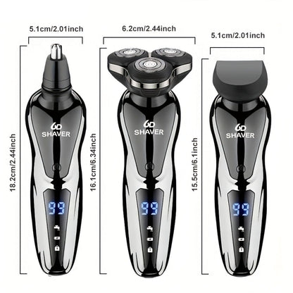 Electric Shaver for Men 3D Floating Blade 3-in-1 Beard Trimmer Digital Display USB Rechargeable Portable Grooming Kit Standalone 3-in-1 or 4-in-1 Set