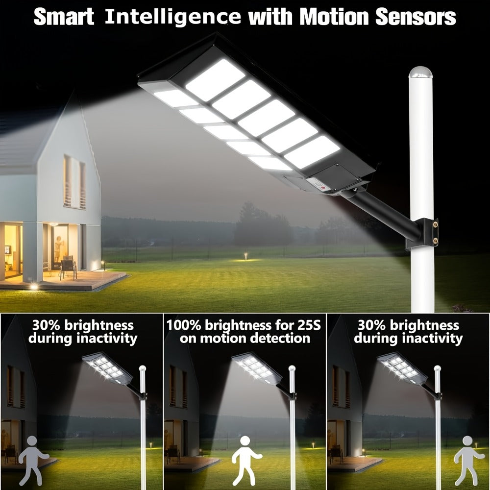 Solar Street Lights Outdoor 800 LED IP54 Waterproof with Motion Sensor – 6500K Dusk to Dawn Flood Light, Remote Control, Adjustable Brightness & Timer for Parking Lot Yard Garage Driveway Rural Area