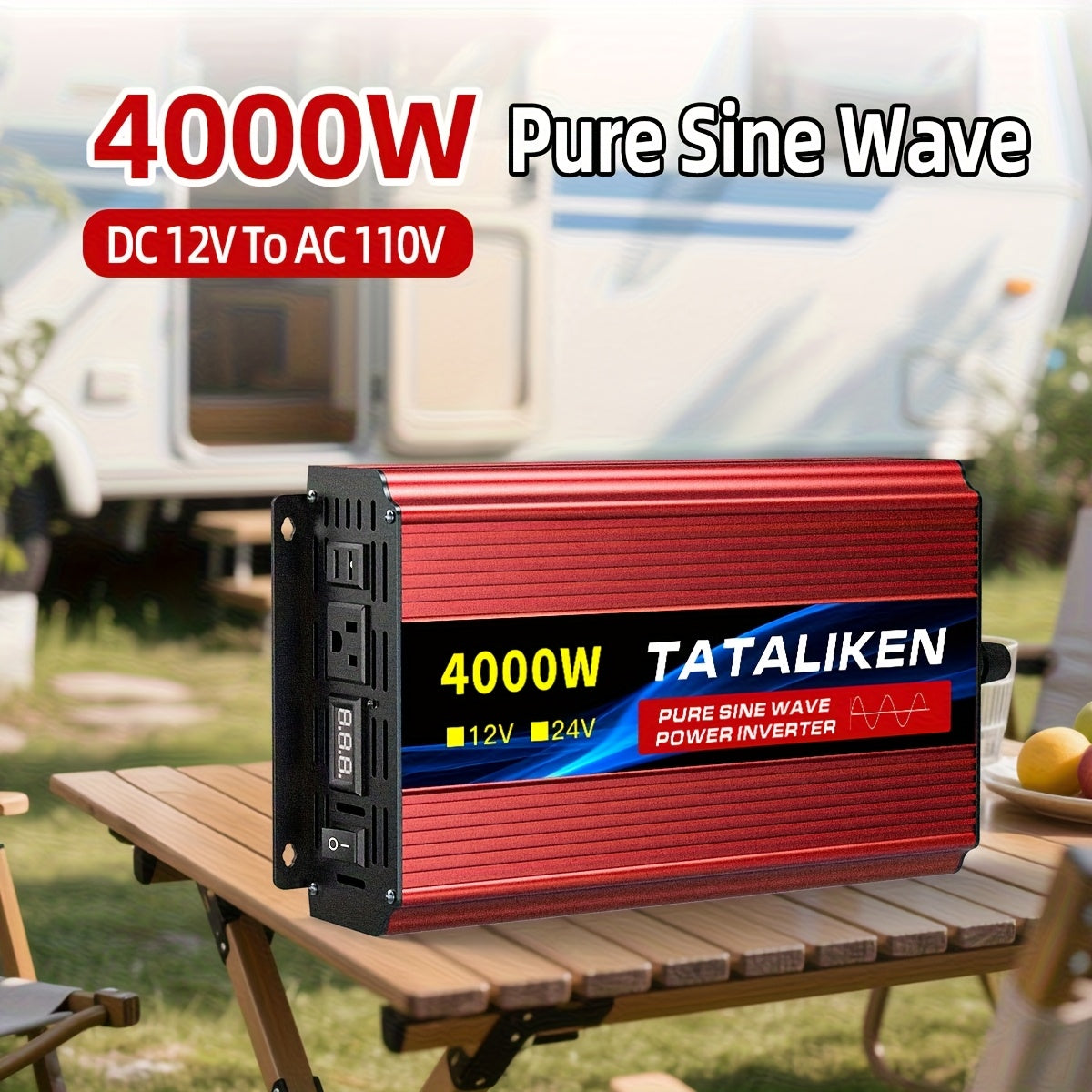 Pure Sine Wave Power Inverter 4000W/1300W Power Automotive Power Inverter - 12V To 110V Converter, LED Voltage Display Is Convenient