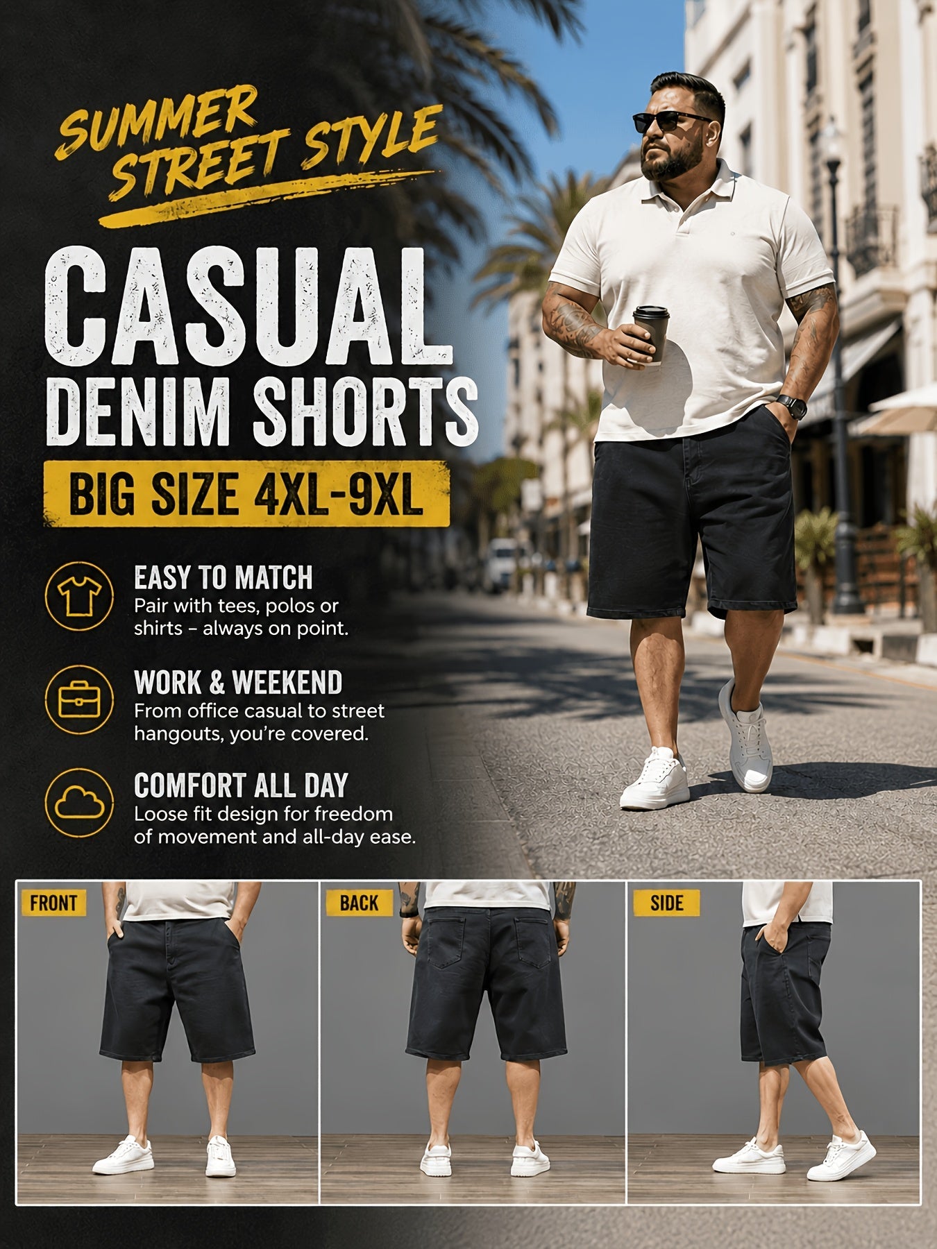 Men's Denim Shorts - Relaxed Fit With Pockets