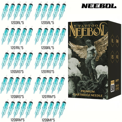 EO Sterilized Tattoo Cartridge Needles 50pcs Mixed Sizes 3RL 5RL 7RL 9RL 5RS 7RS 9RM 15RM 7M1 15M1 - Anti-Backflow Membrane Round Liner Shader Magnum for Tattoo Machine Pen & Body Art