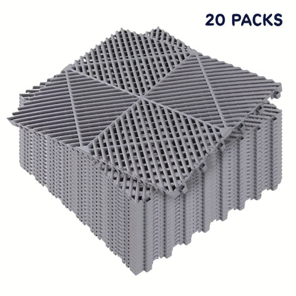 10 Edges And 2 Corners Only Optional 20 Pack 16"x 16"x 0.75"(Thickness) Interlocking Garage Floor Tiles, Modular Drainage Floor Mat, Non-Slip Splicing Interlocking Drainage Mats Floor Tile for Garage Car Wash Basement, Etc