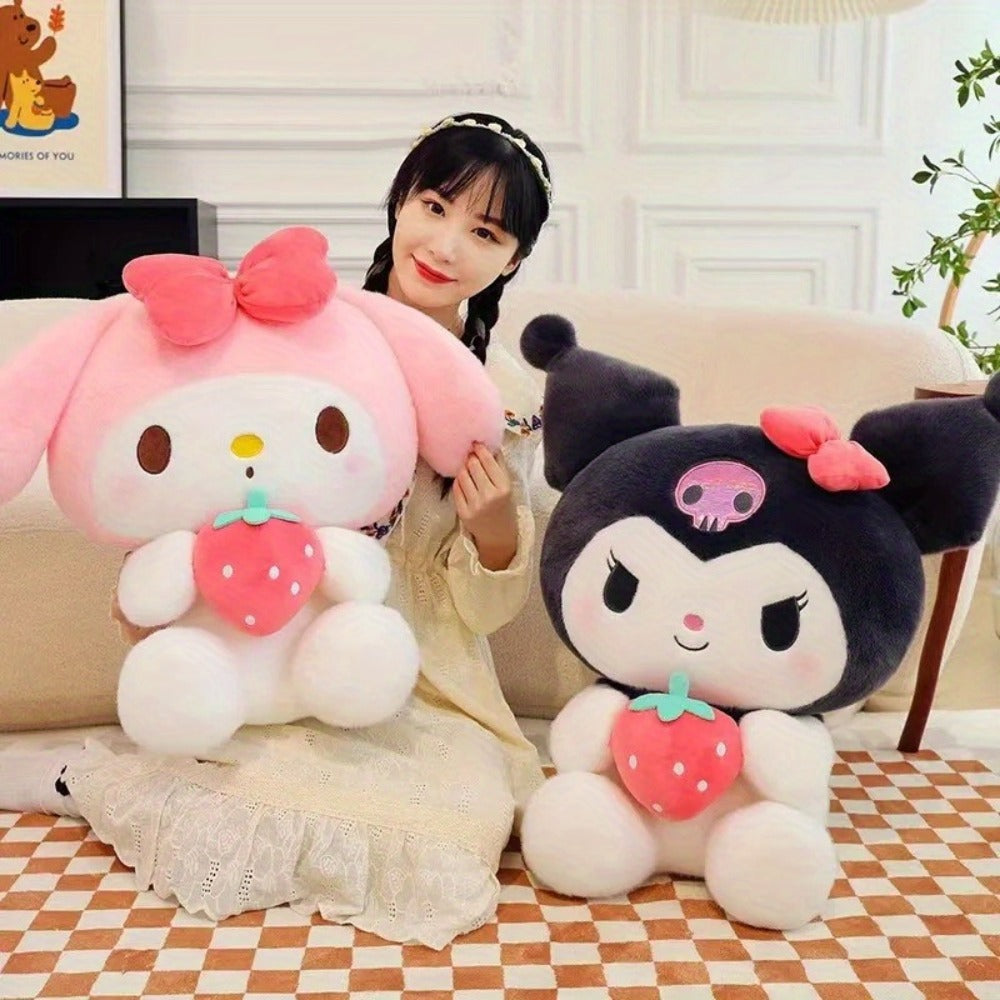 Sanrio Kuromi My Melody Strawberry Plush 9.84 Inch – Kawaii Sitting Stuffed Animal Doll for Girls, Room Decor, Stress Relief, Birthday Christmas Holiday Gift