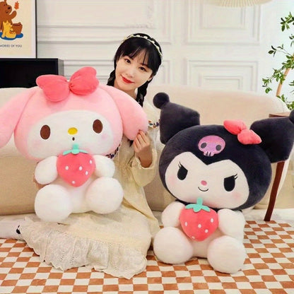 Sanrio Kuromi My Melody Strawberry Plush 9.84 Inch – Kawaii Sitting Stuffed Animal Doll for Girls, Room Decor, Stress Relief, Birthday Christmas Holiday Gift
