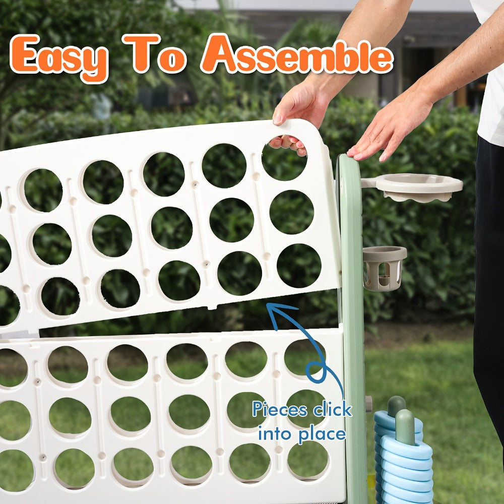 4-in-1 Giant Connect Four Game Set for Kids & Adults – Adjustable Height with Basketball Hoop, Golf Putting, Ring Toss & Jumbo 4-to-Score, Indoor Outdoor Family Party Game