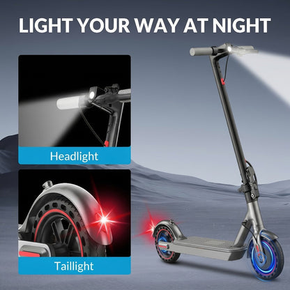 Electric Scooter for Adults 350W Motor 19 MPH 21-Mile Range Foldable Commuter Scooter 8.5 Inch Solid Tires APP Control Dual Brake LED Lights Portable