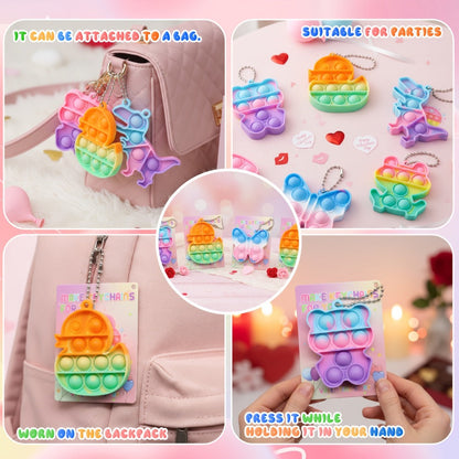 Animal Press Pop Toy Set 32/36pcs – Cute Keychain Fidget Toys for Kids, Party Favors, Classroom Rewards, Birthday Gifts, Backpack Charms, 8 Styles, Colorful Mini Animal Squeeze Poppers
