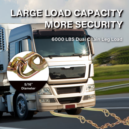 [G70 Grade Reinforcement]5/16''×2' Heavy Duty Trailer Chain Set (with J Hook V-Chain)| Anti-rust Chain For Flatbed Trailer/rescue Vehicle