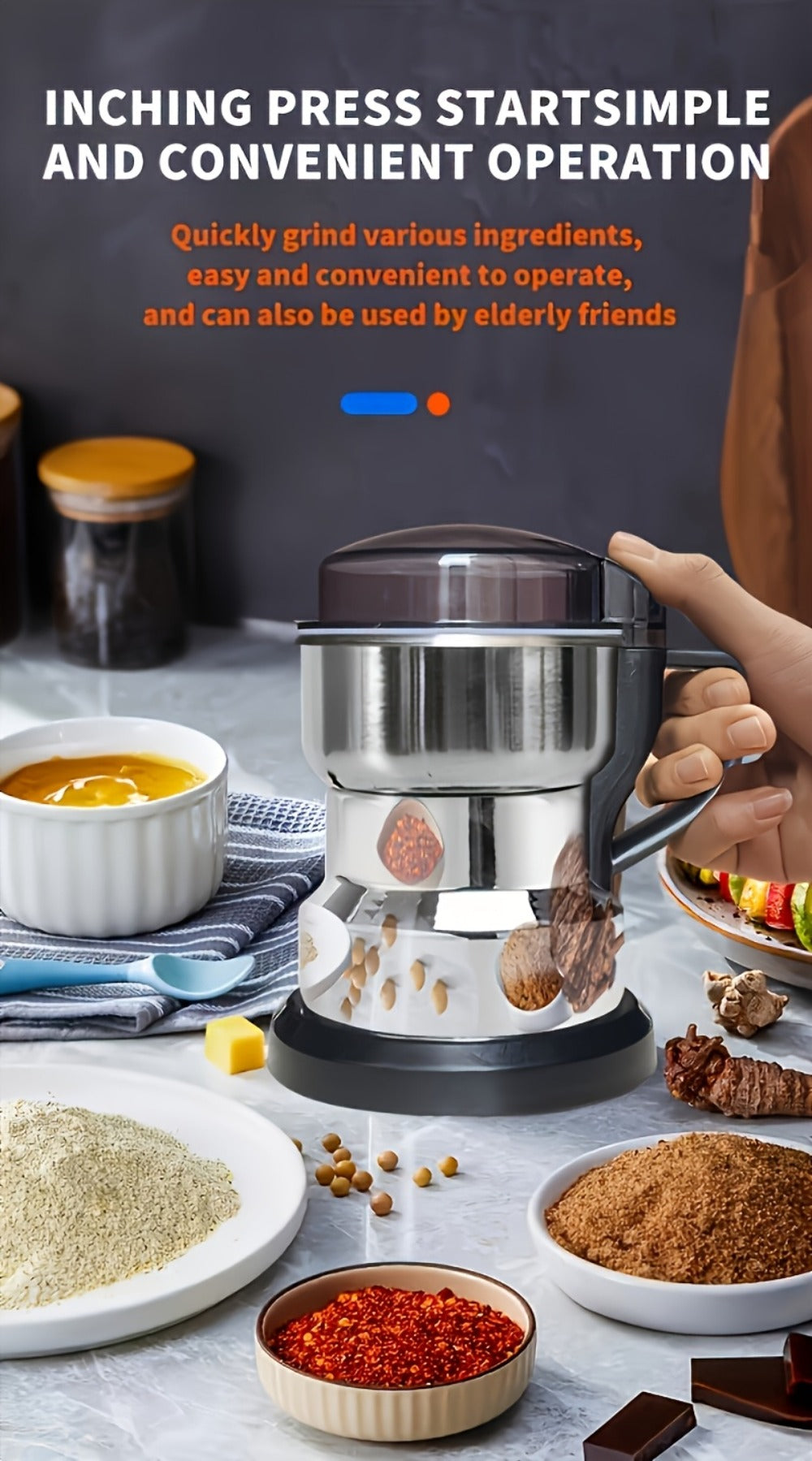 Electric Grain Grinder Mill – High-Speed Spice Coffee Herb Grinding Machine with Powerful Motor, Compact Design for Home Kitchen Use, 1 or 2 Piece Set Available