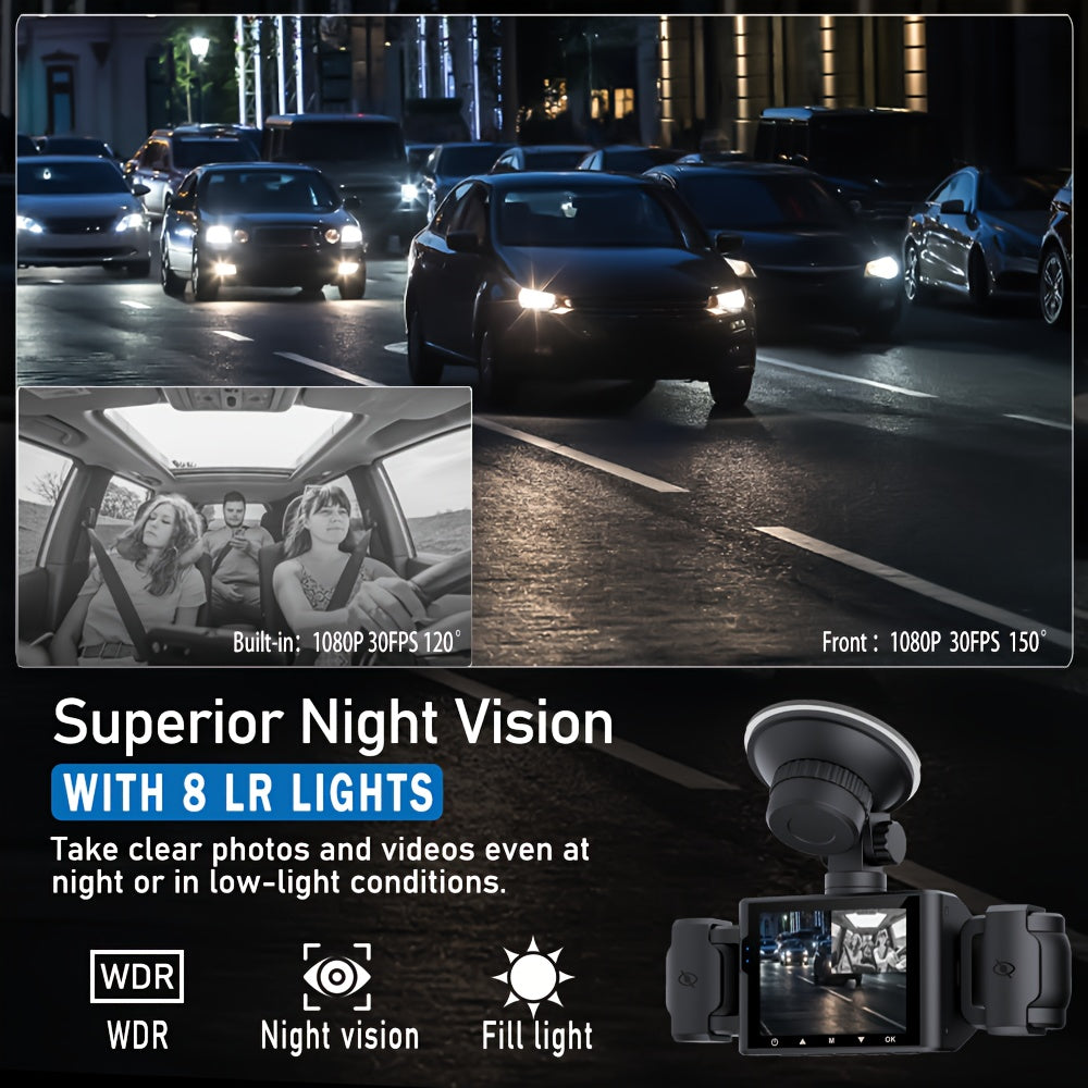 BCUOZ 360° Panoramic 4-Channel 1080P HD Ultimate Safety Dash Cam Kit, 1080P Front And 720P Rear/Left/Right Full Coverage, Four Views Displayed Simultaneously, IR HD Night Vision, WDR, G-Sensor, Loop Recording - Auto Parts/Car Dashboard Camera/Safety