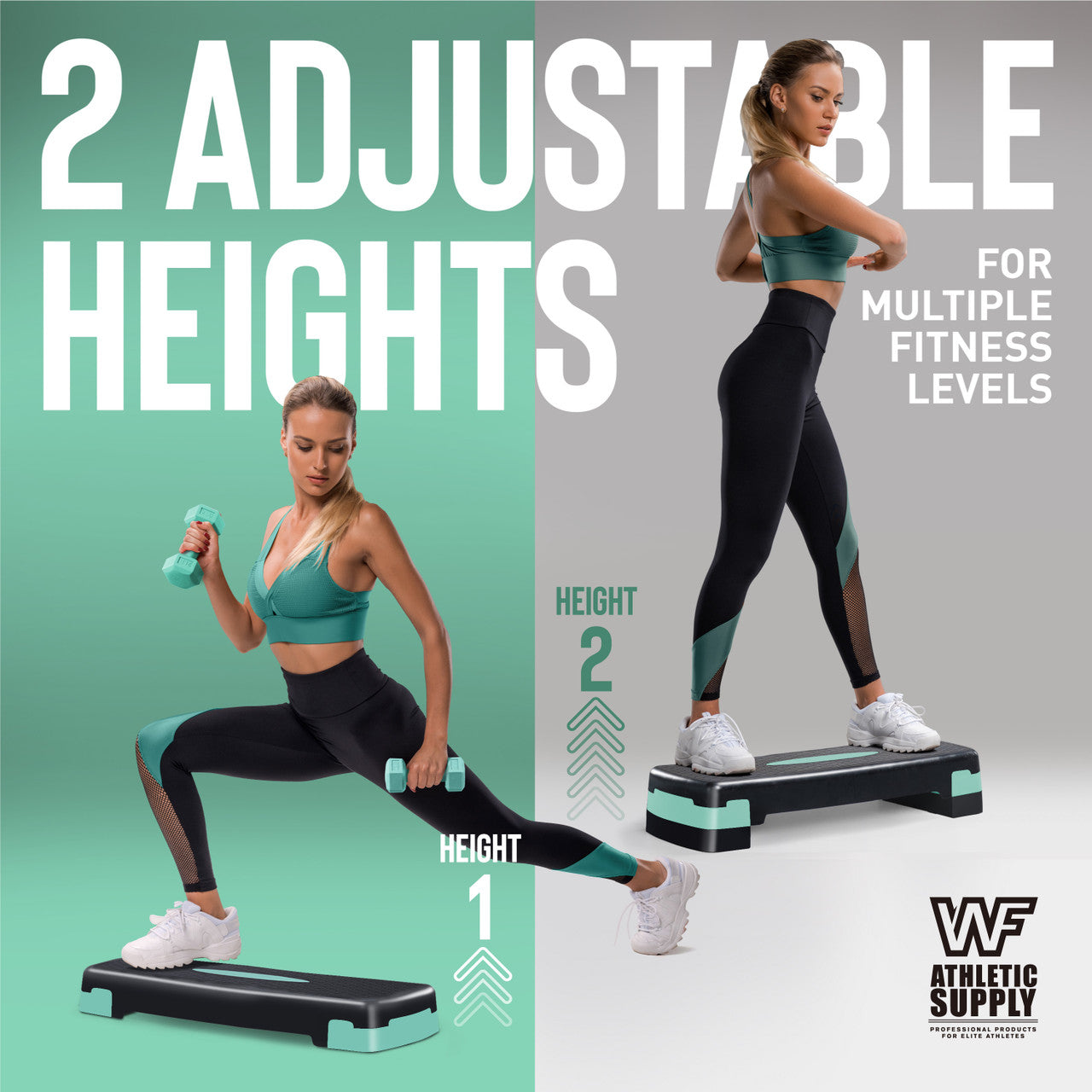 Aerobic Stepper Set with 2 Dumbbells & Measuring Tape – Adjustable Height 4"/6" Exercise Step Platform, Non-Slip Surface, 550 LB Capacity, Home Gym Cardio Workout Equipment, Great Holiday Gift