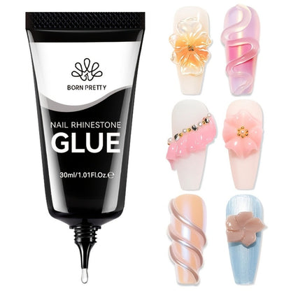 Rhinestone Glue Gel 2pcs Strong Bond 1.01oz Each – Professional Nail Charm Adhesive for 3D Gems, Crystals & Bling Decorations, Long-Lasting Water-Resistant Clear Gel Formula for DIY & Salon Nail Art