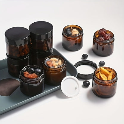 Brown Frosted Glass Jars with Lids 24 Pack – 2 oz Amber Glass Cosmetic Containers with Spoons & Labels, Non-Slip Base, UV-Protective Storage for Face Cream, Lotion, Body Butter, Candle Making & DIY Skincare