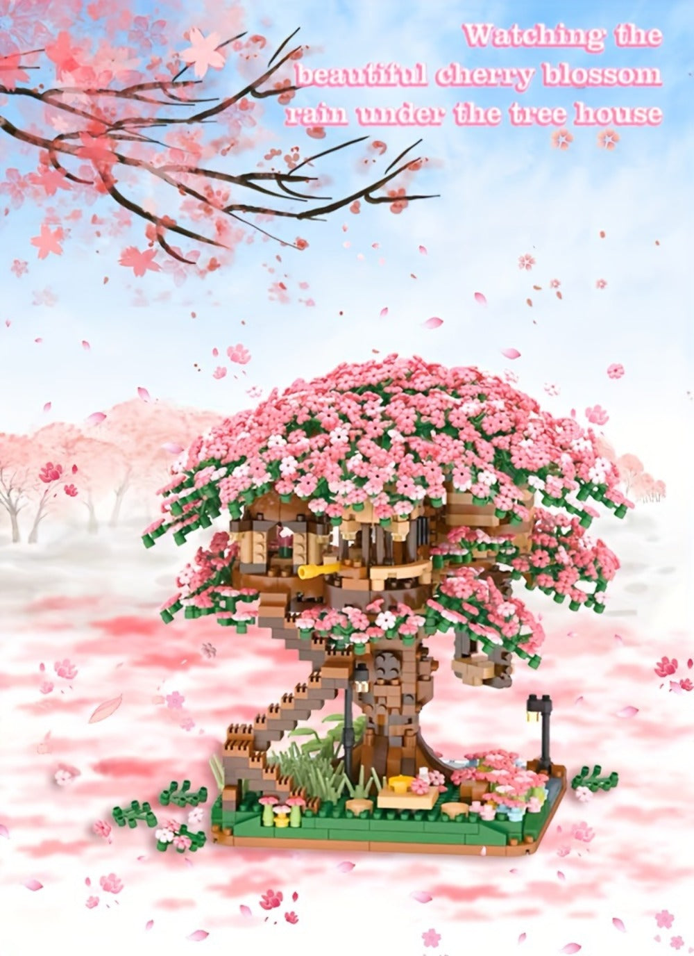 Sakura Cherry Blossom Tree House Building Blocks 1020-2028pcs – DIY Mini Brick Assembly Collectible Display Model, Relaxing Creative Gift for Adults Teens Girls Boys, Birthday Christmas Home Decor