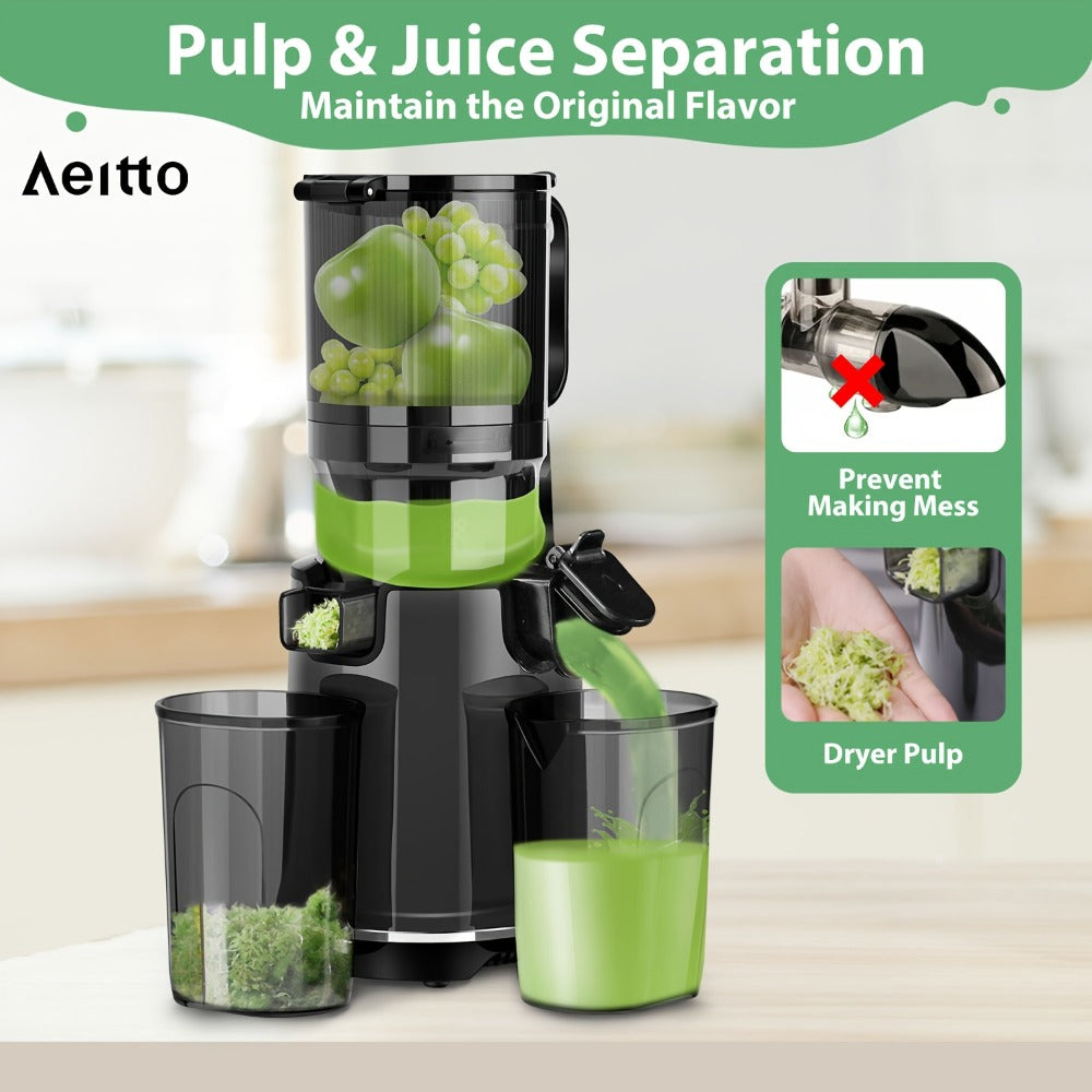 Cold Press Slow Juicer Machine with 5.3-Inch Large Feed Chute - High Juice Yield, Safety Lock, One-Click Cleaning, Masticating Juicer for Whole Fruits & Vegetables, Family Healthy Lifestyle, Black