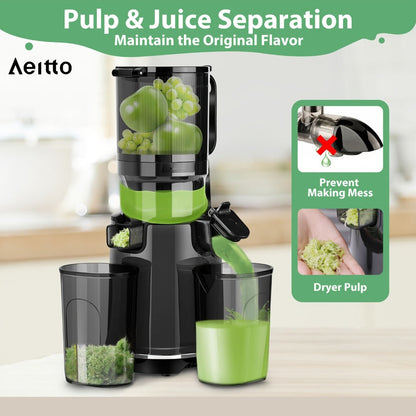 Cold Press Slow Juicer Machine with 5.3-Inch Large Feed Chute - High Juice Yield, Safety Lock, One-Click Cleaning, Masticating Juicer for Whole Fruits & Vegetables, Family Healthy Lifestyle, Black