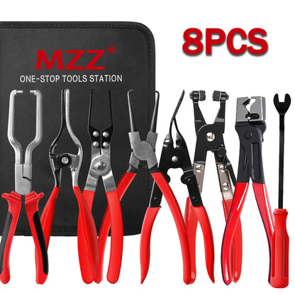 8pcs MZZ Heavy-Duty Fuel Line Pliers Set with 80° Disconnect Pliers, Caliper, Hose Clamp & Filter - Durable Steel Construction for Auto Fuel System Repair, Includes Red & Black Handles, Ideal for Professional Mechanics & DIY Enthusiasts, Automotive Repair