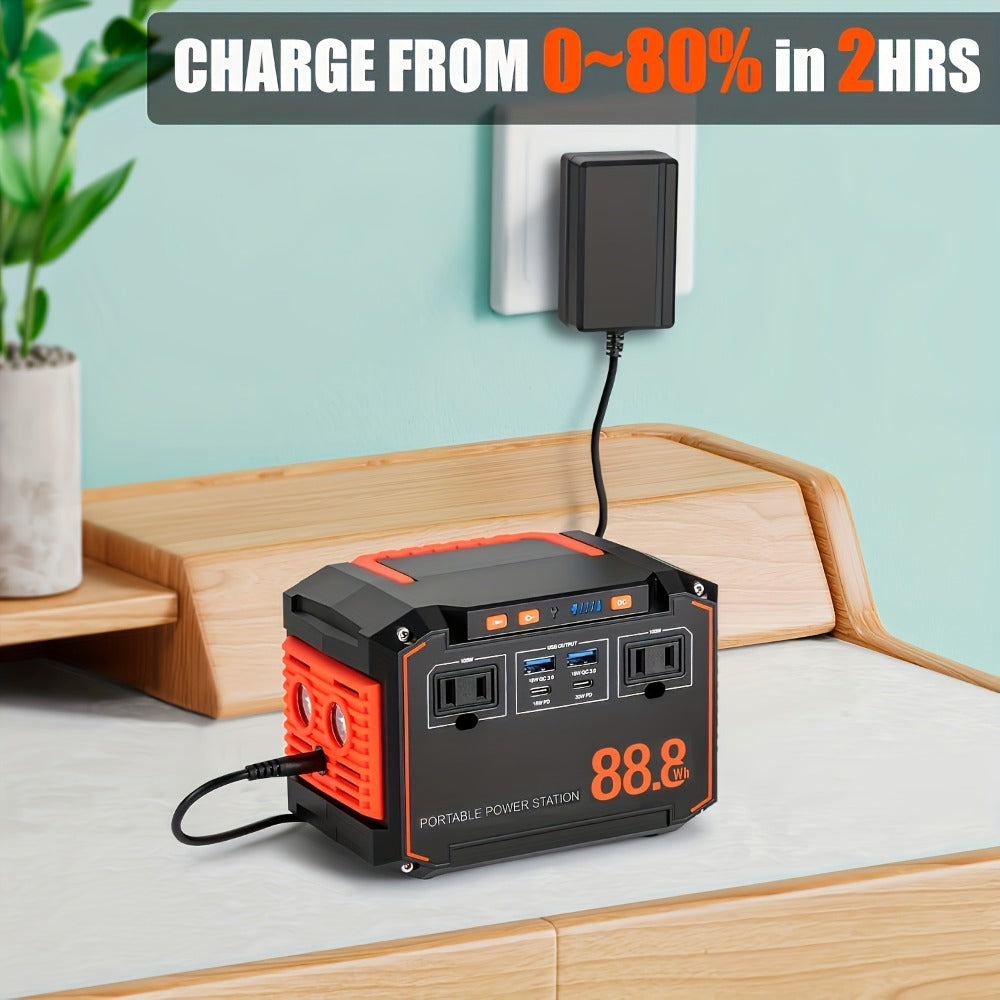 Portable Solar Generator Power Station 88.8Wh / 240Wh – 24000mAh, AC DC USB Ports, LiFePO4 Battery, for Camping RV CPAP Laptop Fan Emergency (Solar Panel Optional)