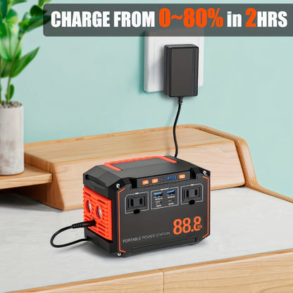 Portable Solar Generator Power Station 88.8Wh / 240Wh – 24000mAh, AC DC USB Ports, LiFePO4 Battery, for Camping RV CPAP Laptop Fan Emergency (Solar Panel Optional)