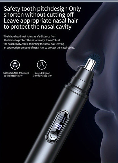 Nose Hair Trimmer Electric Painless 3-in-1 USB Rechargeable with LED Display – Trims Nose Ear Hair Eyebrows Waterproof Grooming Device for Men Women