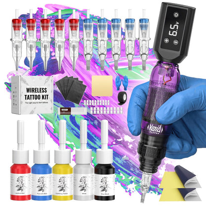 Rotary Tattoo Pen Machine Kit — 1200mAh Battery, LED Display, 4.0mm Stroke, Anti-Slip Grip, Adjustable 4-12V, Universal Cartridge Compatible, Cosmic Violet & Aurora Green for Beginners & Artists